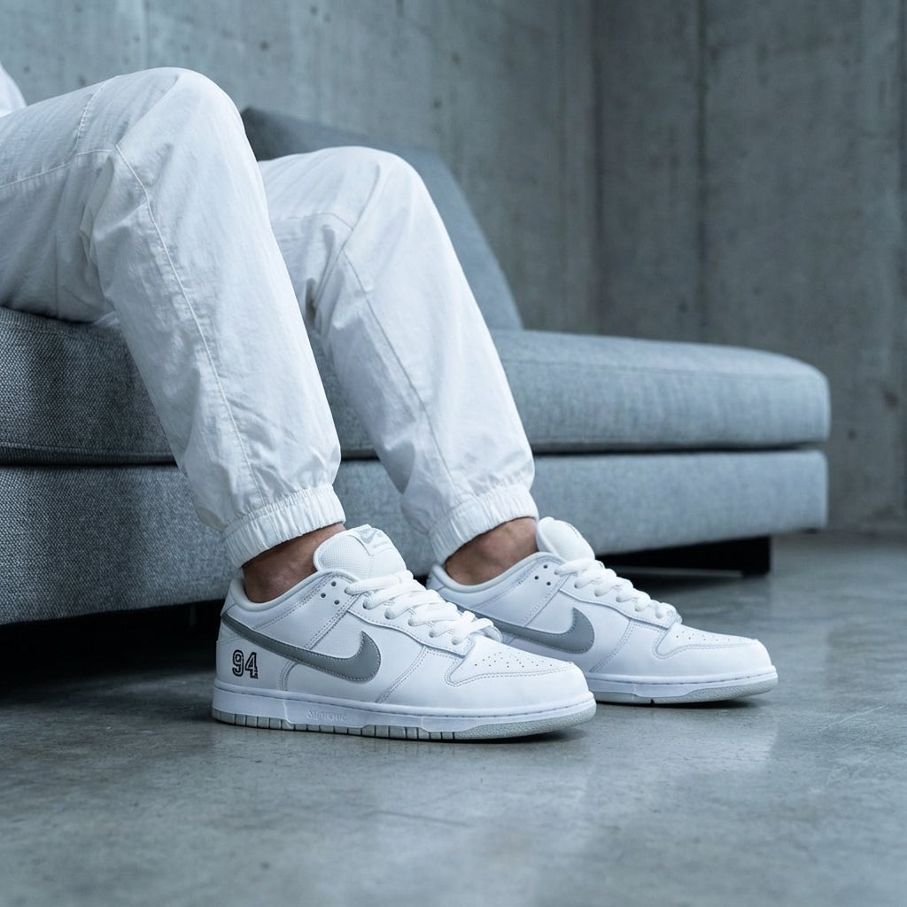 Nike SB Dunk Low X Supreme 'White Metallic Silver'