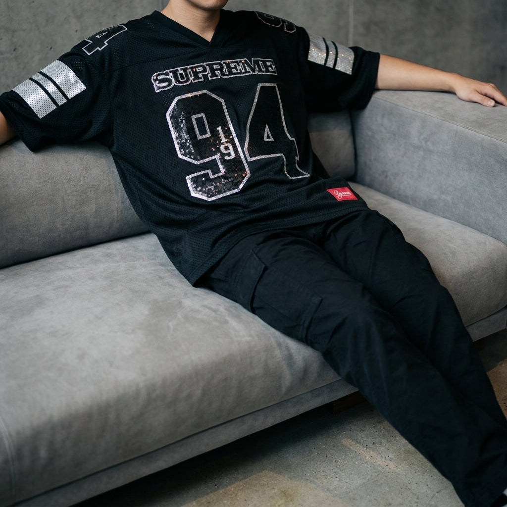 Supreme Sequin Football Jersey 'Black'