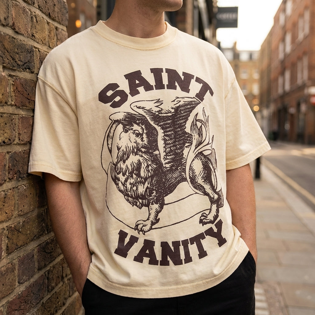 Saint Vanity Griffin Logo T-Shirt 'Cream Brown'
