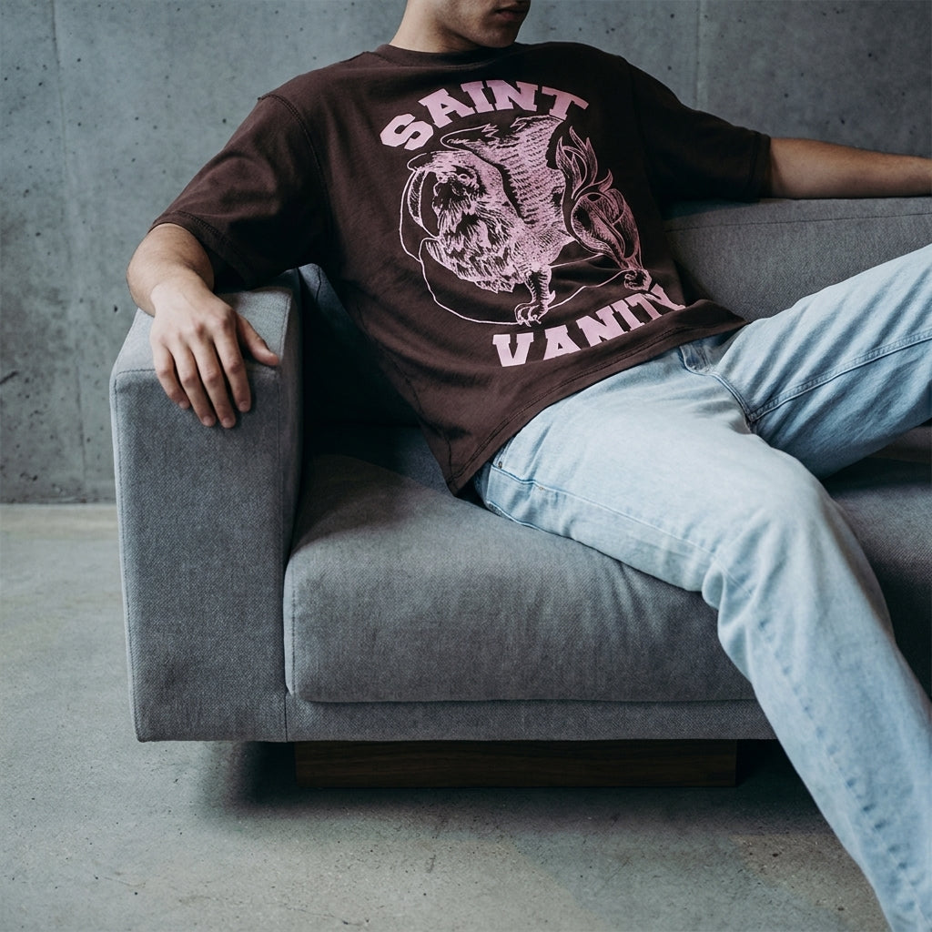 Saint Vanity 'Griffin Logo Tee' Brown/Pink