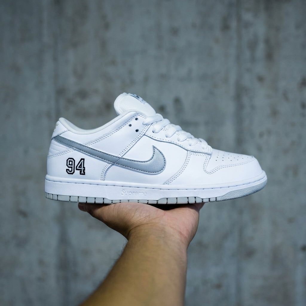 Nike SB Dunk Low X Supreme 'White Metallic Silver'