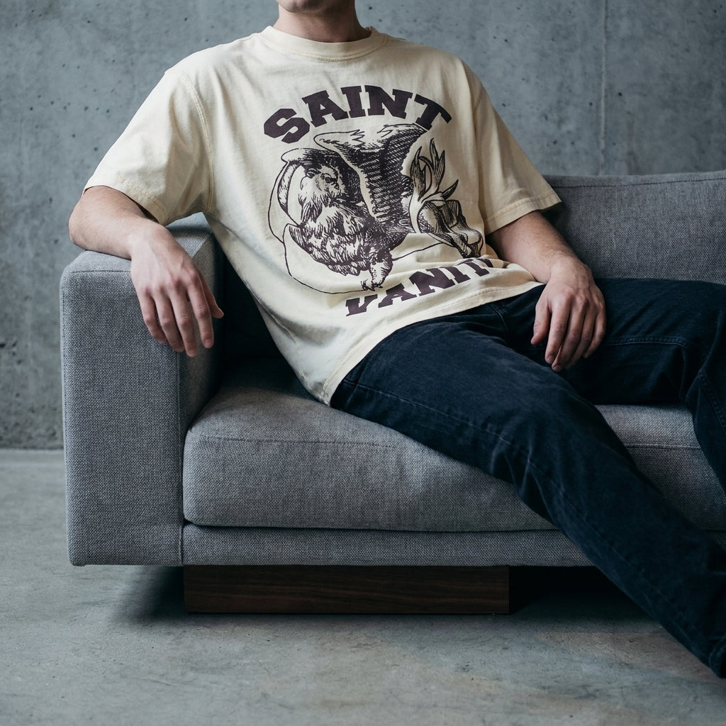 Saint Vanity Griffin Logo T-Shirt 'Cream Brown'