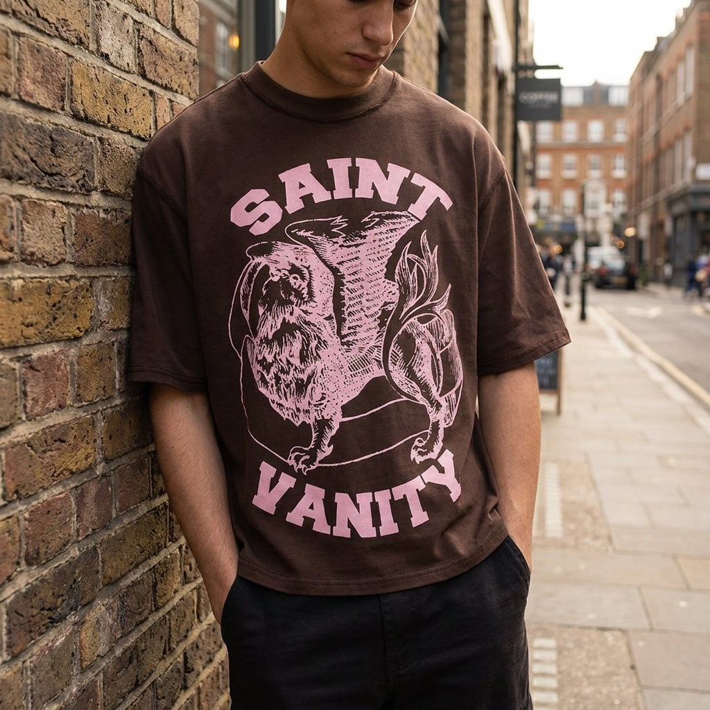 Saint Vanity 'Griffin Logo Tee' Brown/Pink
