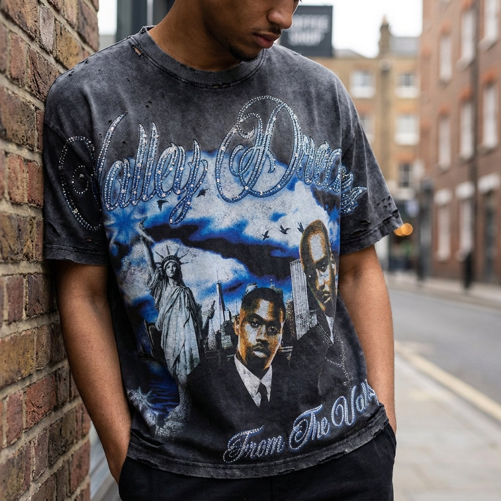Valley Dreams - Vale Forever Godfather Black Bling Tee 'Black/Blue/Jeweled'